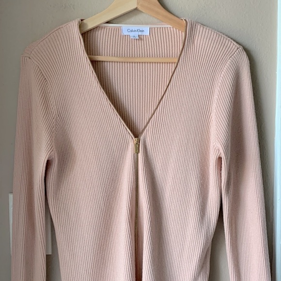 CALVIN KLEIN Pale Pink Long Sleeve Zip Up Sweater Top - Picture 1 of 8
